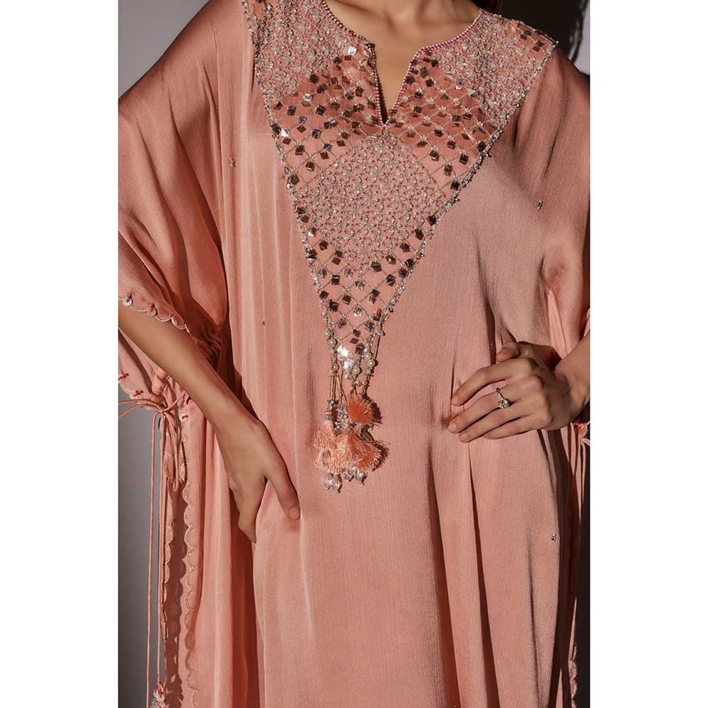 Ajiesh Oberoi Peach Roshni String Kaftan with Palazzo (Set of 2)