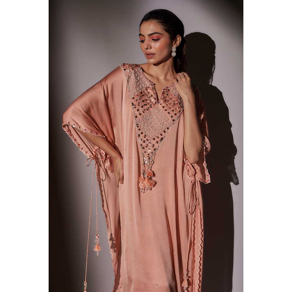 Ajiesh Oberoi Peach Roshni String Kaftan with Palazzo (Set of 2)