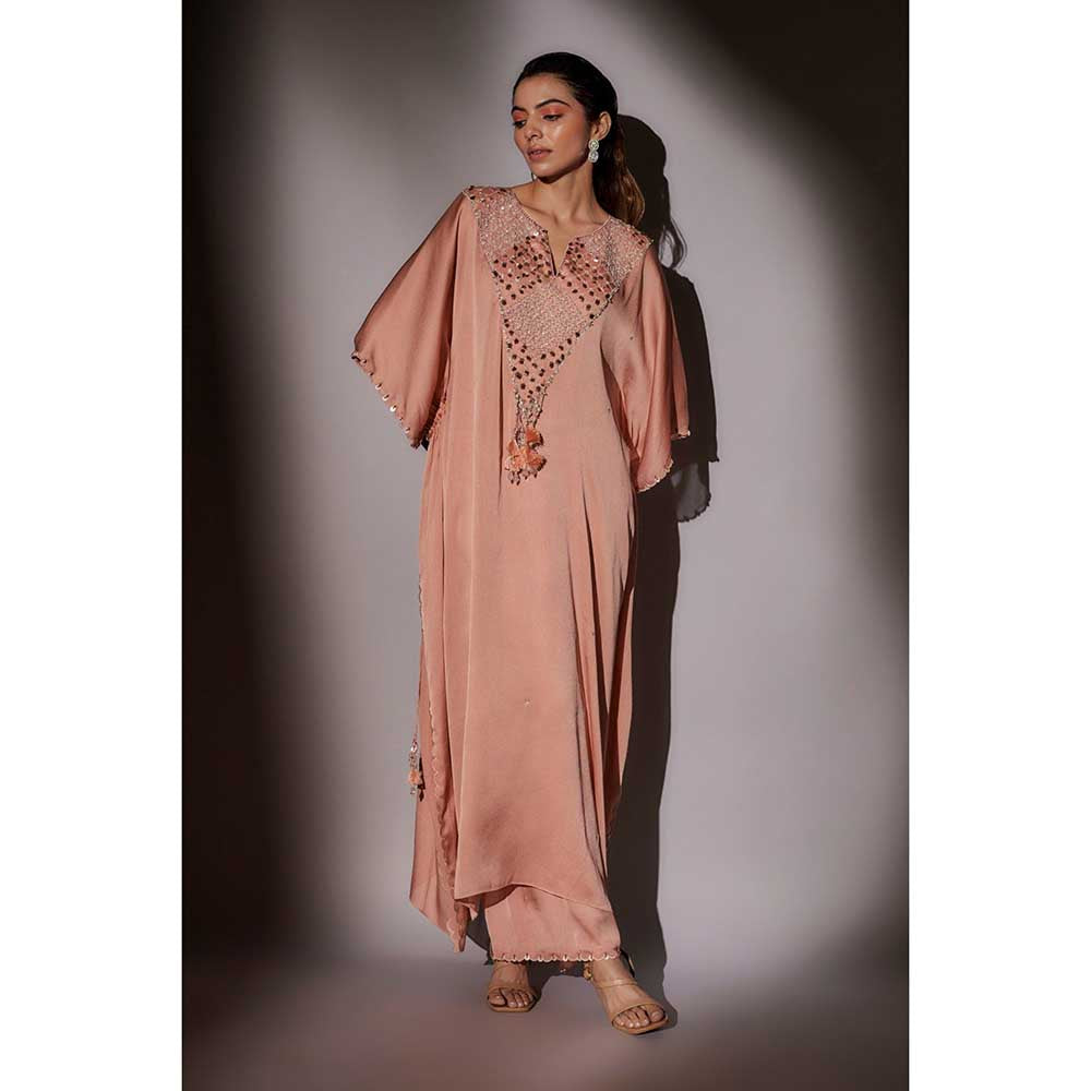 Ajiesh Oberoi Peach Roshni String Kaftan with Palazzo (Set of 2)