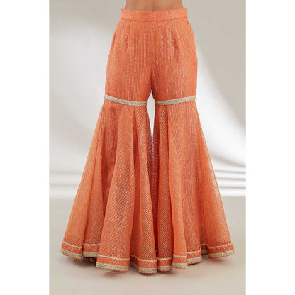 Ajiesh Oberoi Orange Embroidered Short Kurta with Sharara and Dupatta (Set of 3)