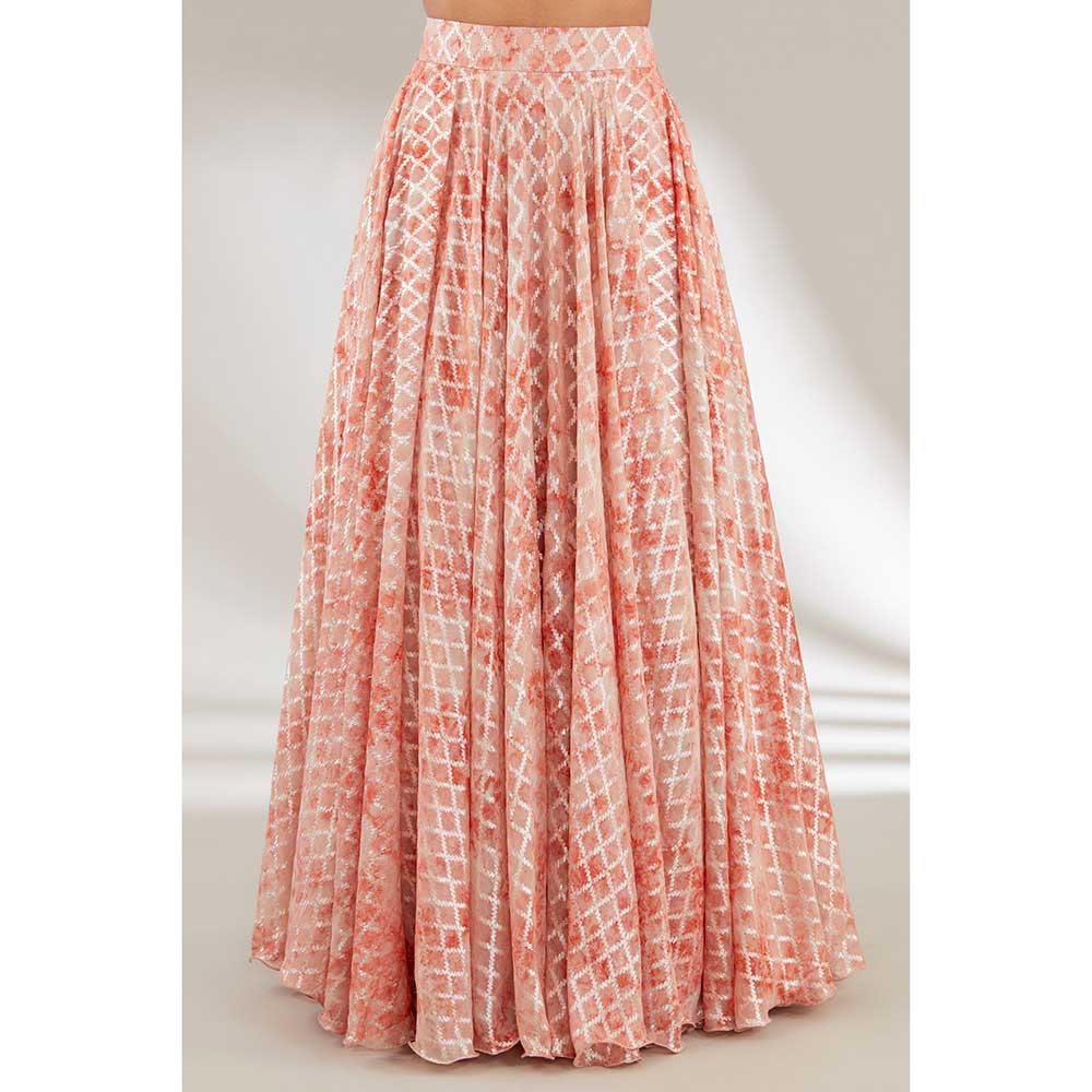 Ajiesh Oberoi Peach Embroidered Waist Band and Cuffs Jacket with Skirt (Set of 2)