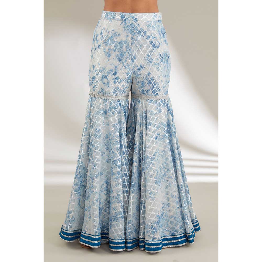 Ajiesh Oberoi Blue Peplum Style Short Kurta with Sharara and Dupatta (Set of 3)