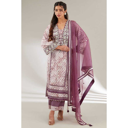Ajiesh Oberoi Purple Long Kurta with Palazzo and Dupatta (Set of 3)