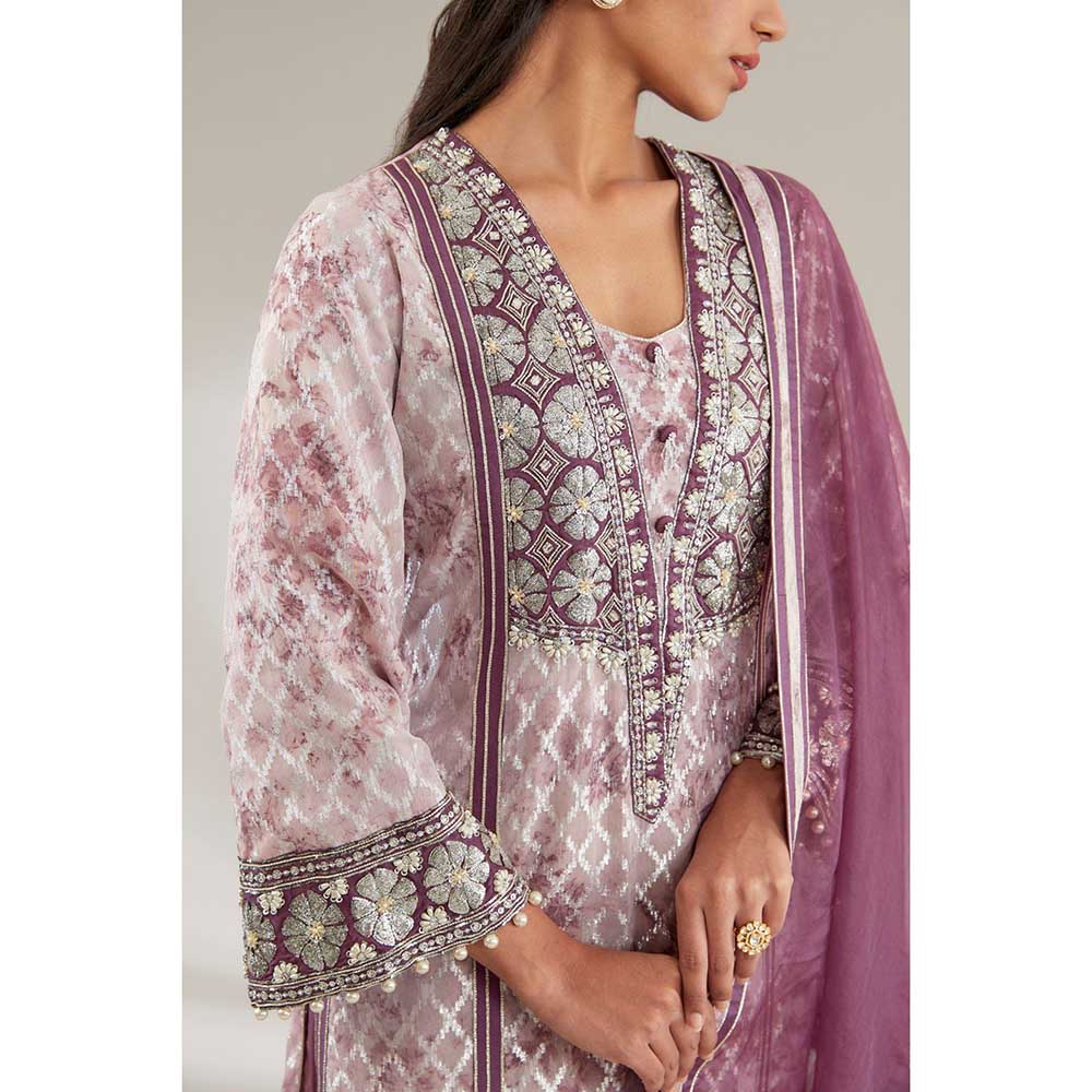 Ajiesh Oberoi Purple Long Kurta with Palazzo and Dupatta (Set of 3)