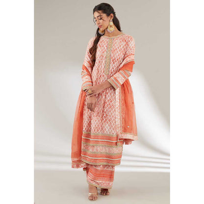 Ajiesh Oberoi Orange Embroidered Kurta with Palazzo and Dupatta (Set of 3)