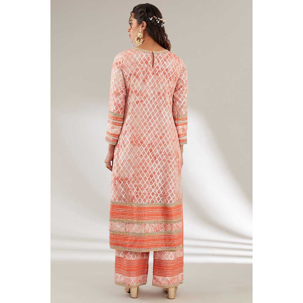 Ajiesh Oberoi Orange Embroidered Kurta with Palazzo and Dupatta (Set of 3)