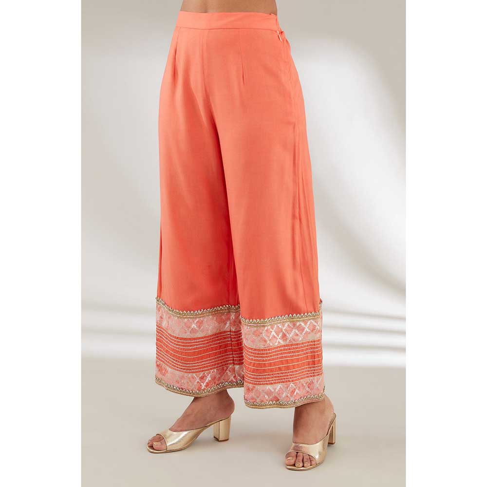 Ajiesh Oberoi Orange Embroidered Kurta with Palazzo and Dupatta (Set of 3)