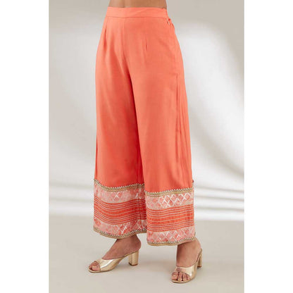 Ajiesh Oberoi Orange Embroidered Kurta with Palazzo and Dupatta (Set of 3)