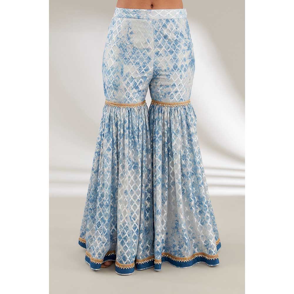 Ajiesh Oberoi Blue Front Cut Peplum Short Kurta with Flared Sharara (Set of 2)