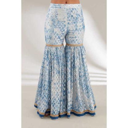 Ajiesh Oberoi Blue Front Cut Peplum Short Kurta with Flared Sharara (Set of 2)