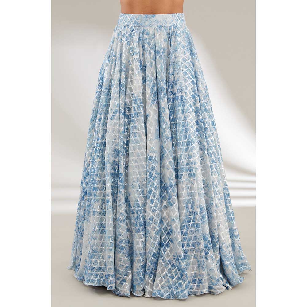 Ajiesh Oberoi Blue Crop Jacket with Bralette and Skirt (Set of 3)