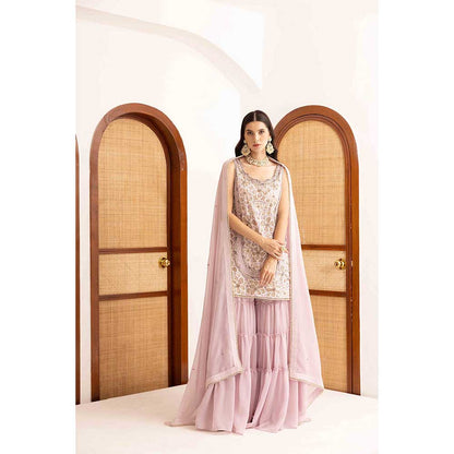 Ajiesh Oberoi Lavender Prisha Short Kurta with Sharara and Dupatta (Set of 3)