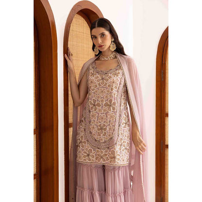 Ajiesh Oberoi Lavender Prisha Short Kurta with Sharara and Dupatta (Set of 3)