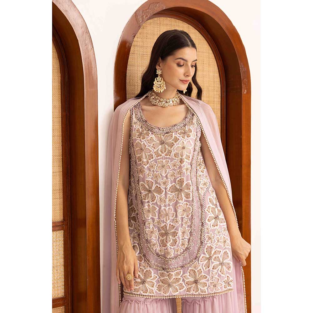 Ajiesh Oberoi Lavender Prisha Short Kurta with Sharara and Dupatta (Set of 3)