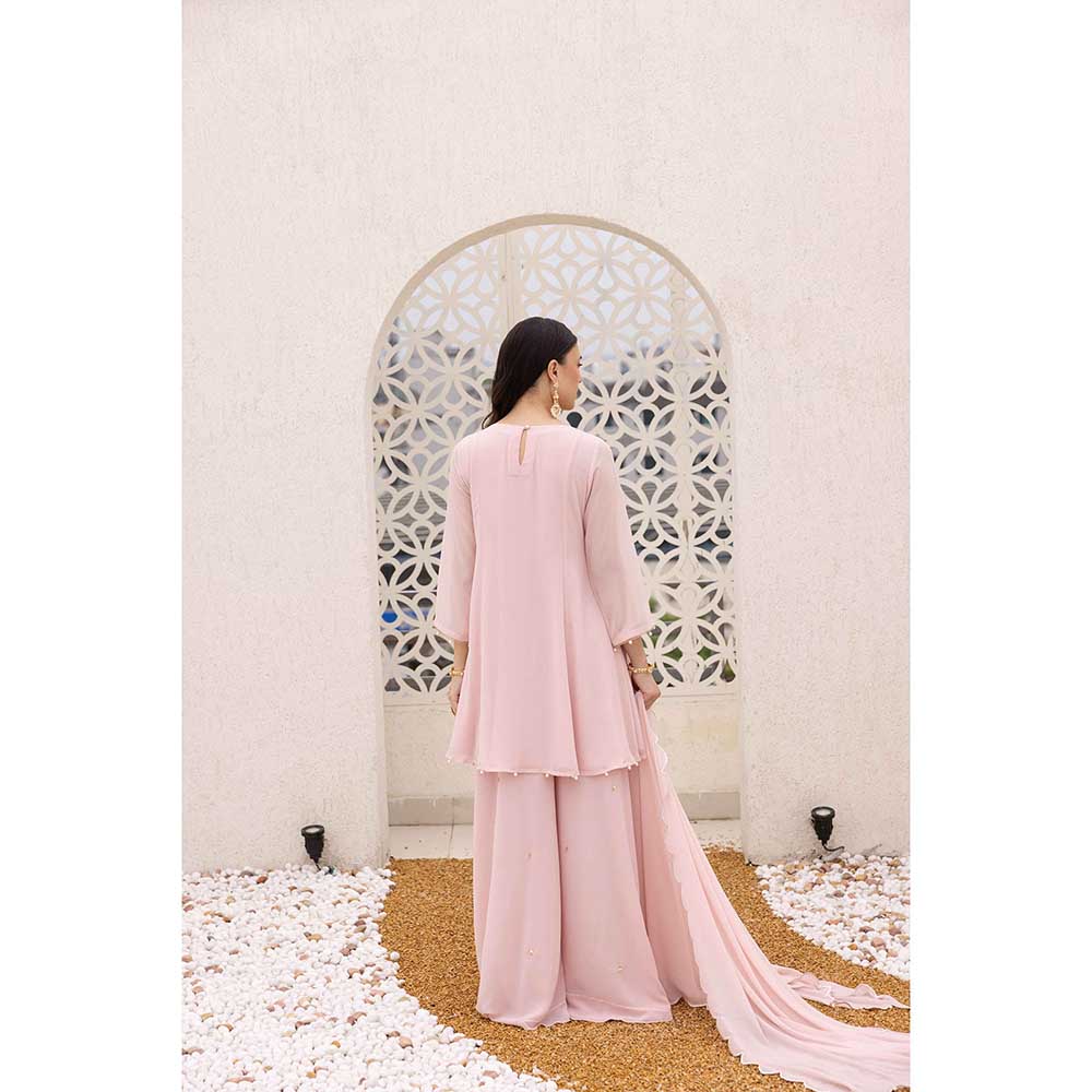 Ajiesh Oberoi Pink Anchal Peplum Top with Sharara and Dupatta (Set of 3)