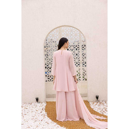 Ajiesh Oberoi Pink Anchal Peplum Top with Sharara and Dupatta (Set of 3)