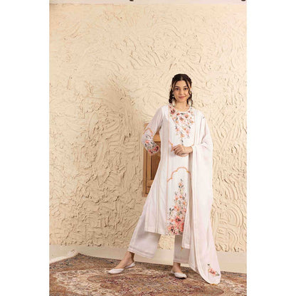 Ajiesh Oberoi Ivory Gunjan Kurta with Palazzo and Dupatta (Set of 3)