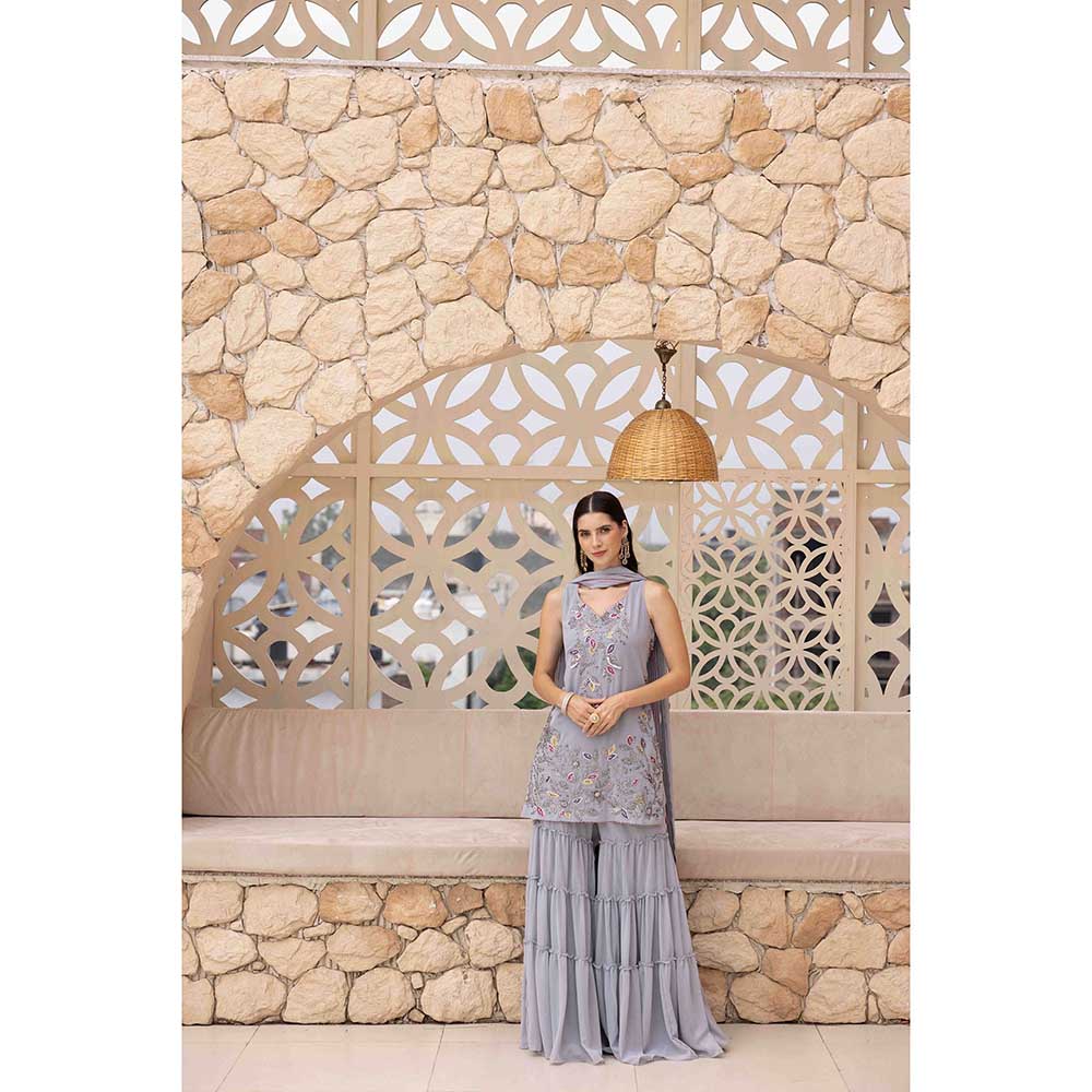 Ajiesh Oberoi Grey Jiya Short Kurti with Sharara and Dupatta (Set of 3)