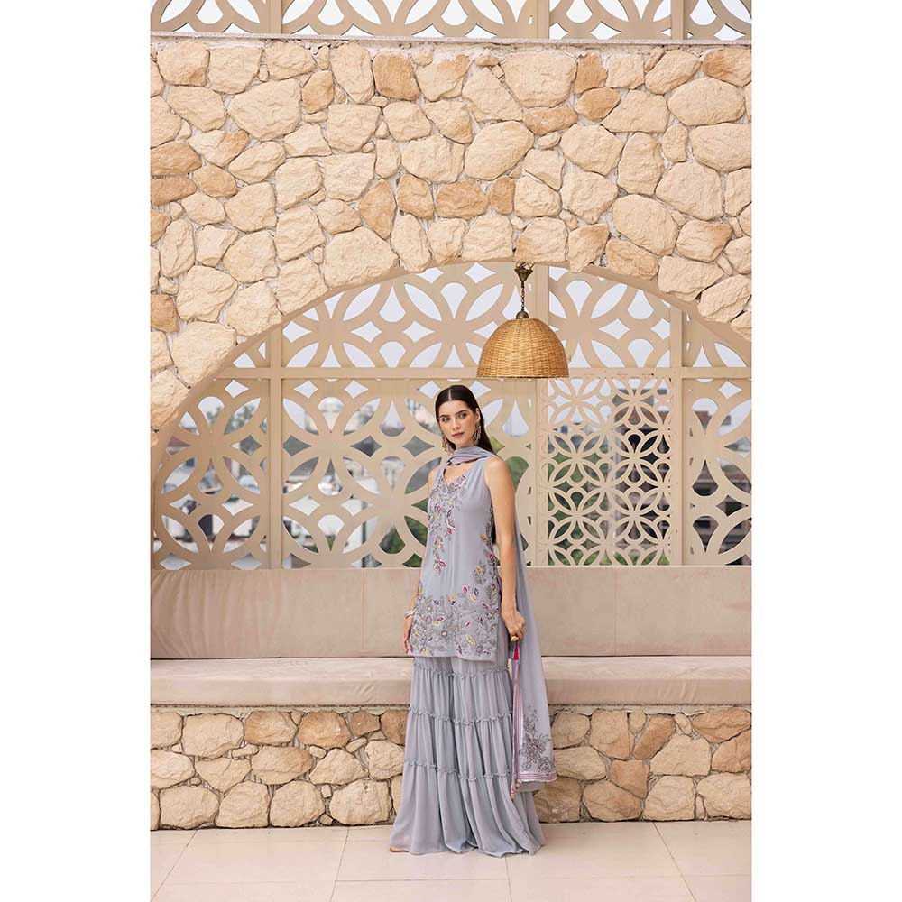 Ajiesh Oberoi Grey Jiya Short Kurti with Sharara and Dupatta (Set of 3)