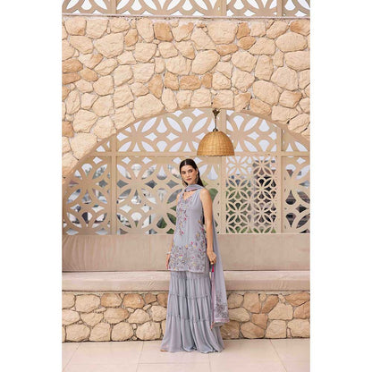 Ajiesh Oberoi Grey Jiya Short Kurti with Sharara and Dupatta (Set of 3)