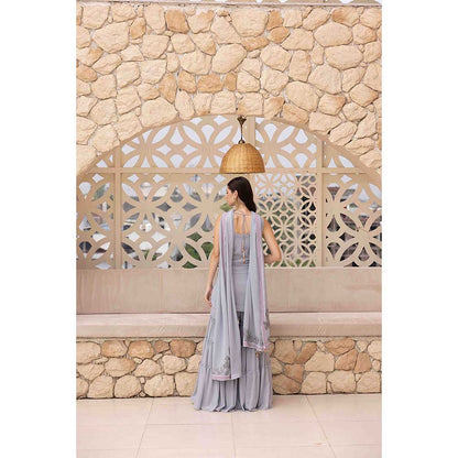 Ajiesh Oberoi Grey Jiya Short Kurti with Sharara and Dupatta (Set of 3)