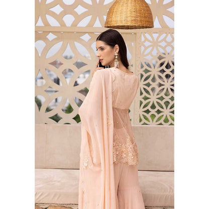 Ajiesh Oberoi Peach Surat Peplum Top with Sharara and Dupatta (Set of 3)