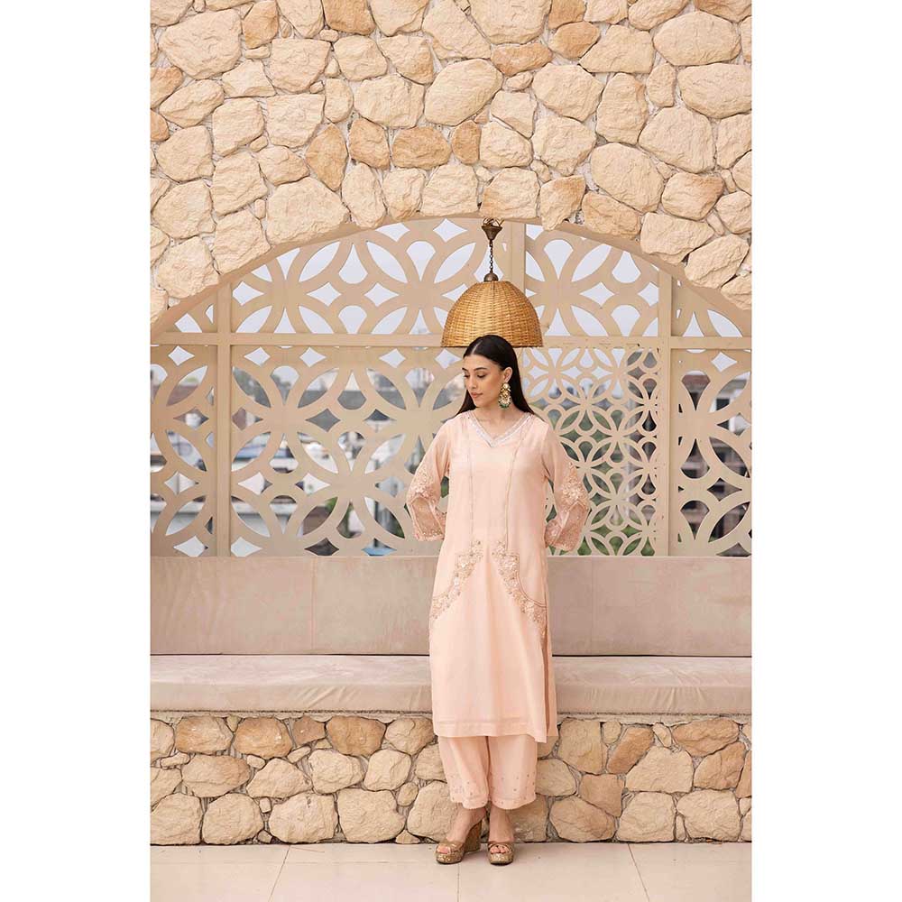 Ajiesh Oberoi Peach Bhavya Kurta with Palazzo and Dupatta (Set of 3)