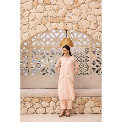 Ajiesh Oberoi Peach Bhavya Kurta with Palazzo and Dupatta (Set of 3)