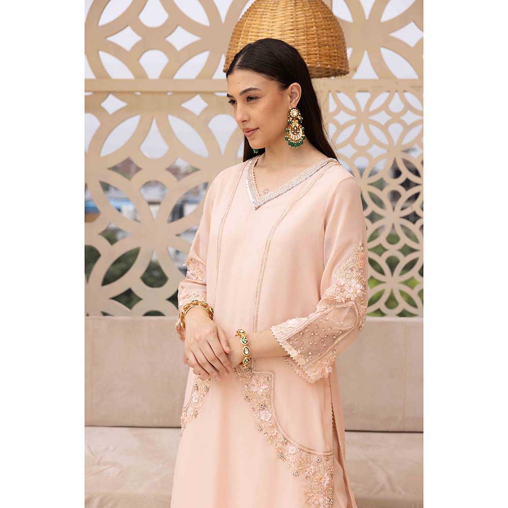 Ajiesh Oberoi Peach Bhavya Kurta with Palazzo and Dupatta (Set of 3)