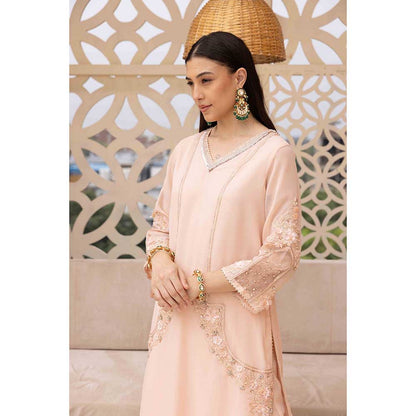Ajiesh Oberoi Peach Bhavya Kurta with Palazzo and Dupatta (Set of 3)