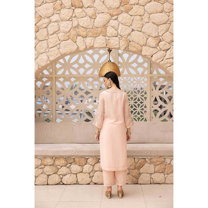 Ajiesh Oberoi Peach Bhavya Kurta with Palazzo and Dupatta (Set of 3)