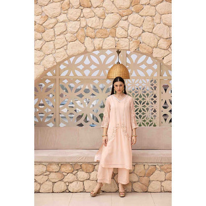 Ajiesh Oberoi Peach Bhavya Kurta with Palazzo and Dupatta (Set of 3)