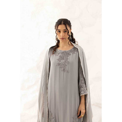 Ajiesh Oberoi Grey Yukti Kurta with Palazzo and Dupatta (Set of 3)