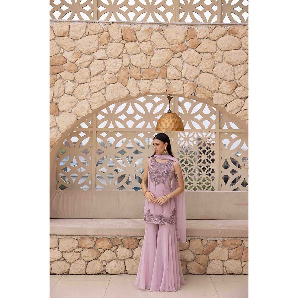 Ajiesh Oberoi Lavender Shama Kurti with Sharara and Dupatta (Set of 3)