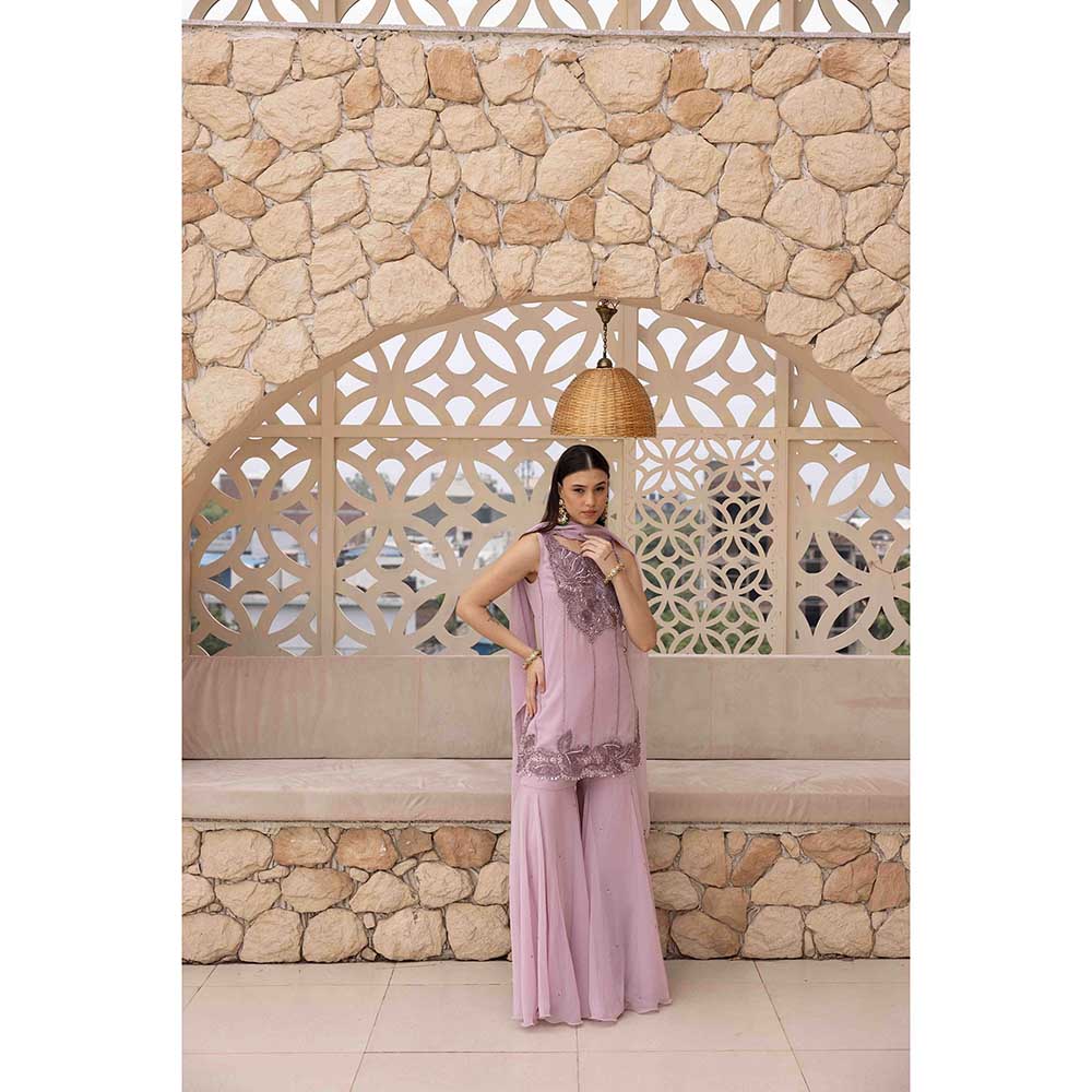 Ajiesh Oberoi Lavender Shama Kurti with Sharara and Dupatta (Set of 3)