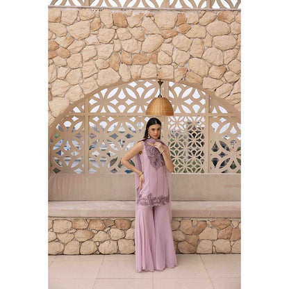 Ajiesh Oberoi Lavender Shama Kurti with Sharara and Dupatta (Set of 3)