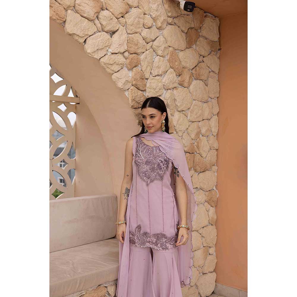 Ajiesh Oberoi Lavender Shama Kurti with Sharara and Dupatta (Set of 3)