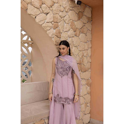 Ajiesh Oberoi Lavender Shama Kurti with Sharara and Dupatta (Set of 3)