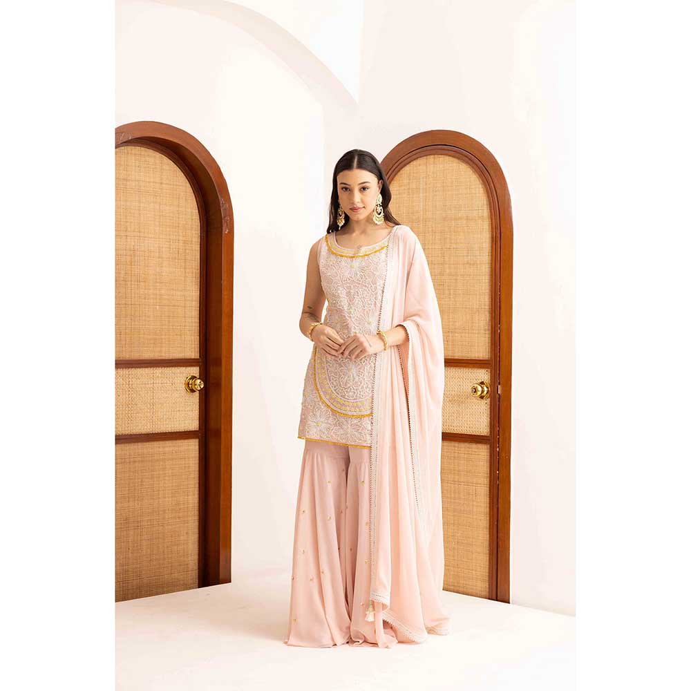Ajiesh Oberoi Peach Kurti with Sharara and Dupatta (Set of 3)