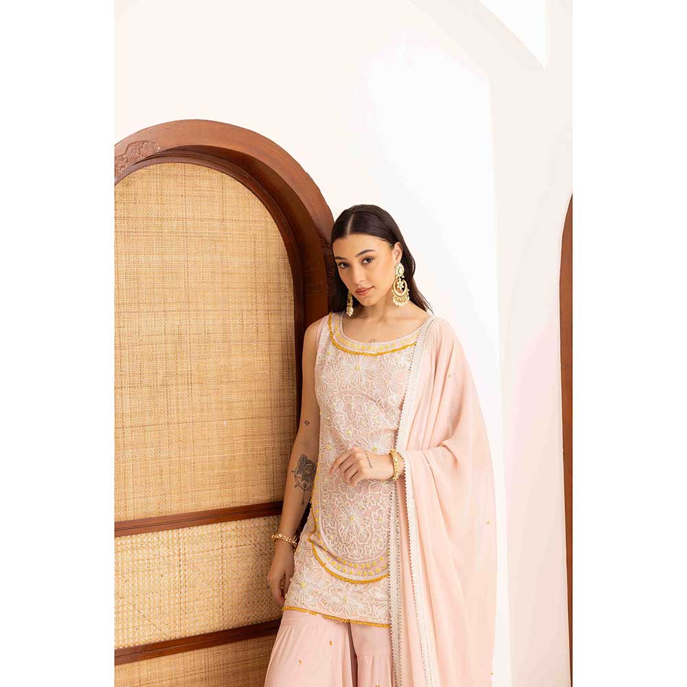 Ajiesh Oberoi Peach Kurti with Sharara and Dupatta (Set of 3)