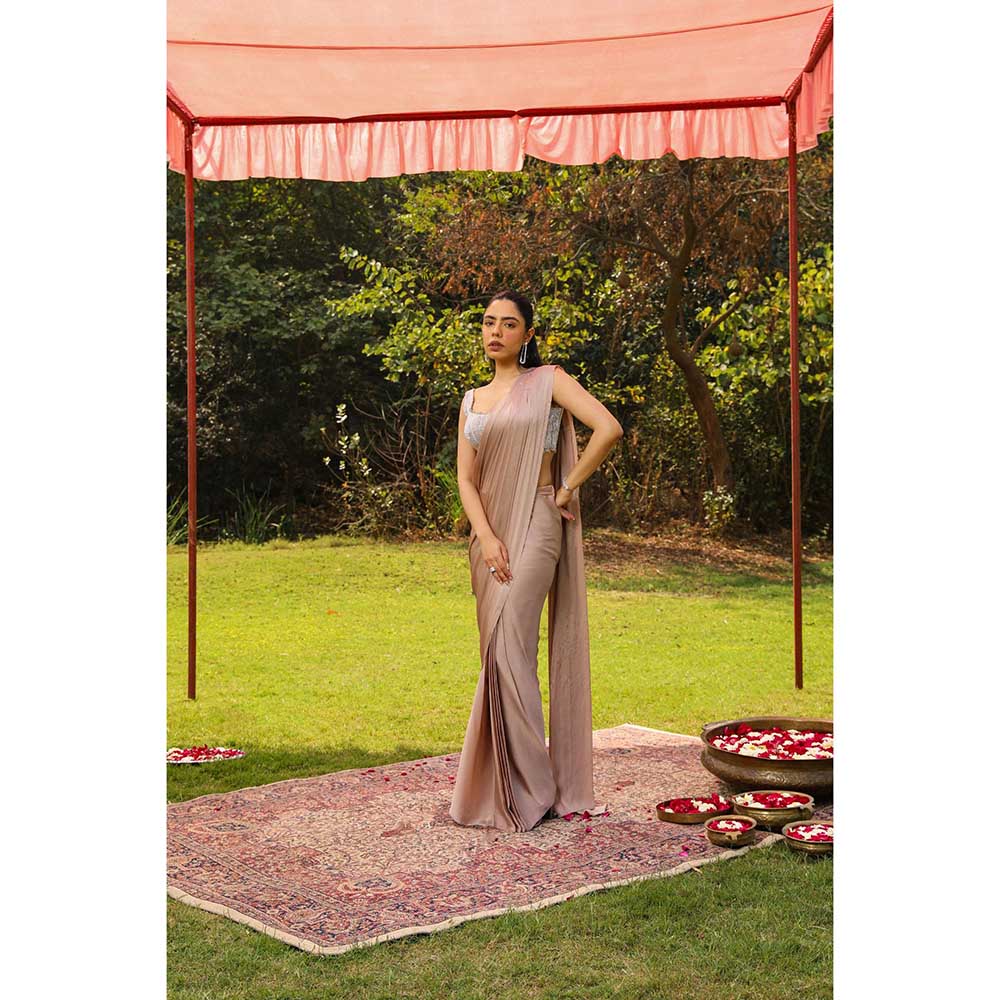 Ajiesh Oberoi Heavy Dori And Cut Dana Embellished Stitched Blouse With Drape Saree - Pink