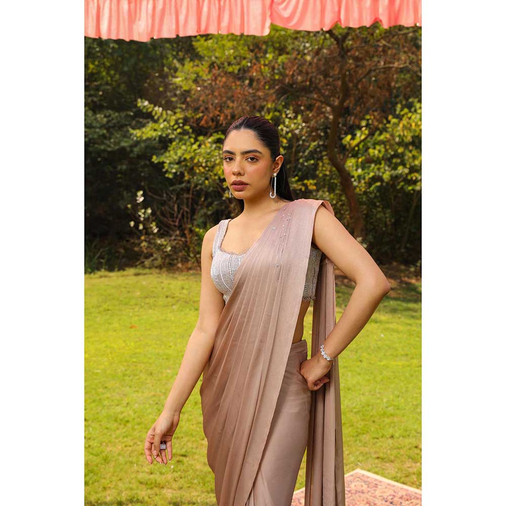 Ajiesh Oberoi Heavy Dori And Cut Dana Embellished Stitched Blouse With Drape Saree - Pink