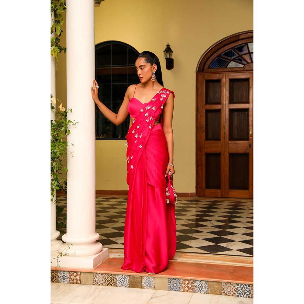 Ajiesh Oberoi Droplet Strings Mermaid Pre-Draped Saree With Dori Stitched Blouse - Pink