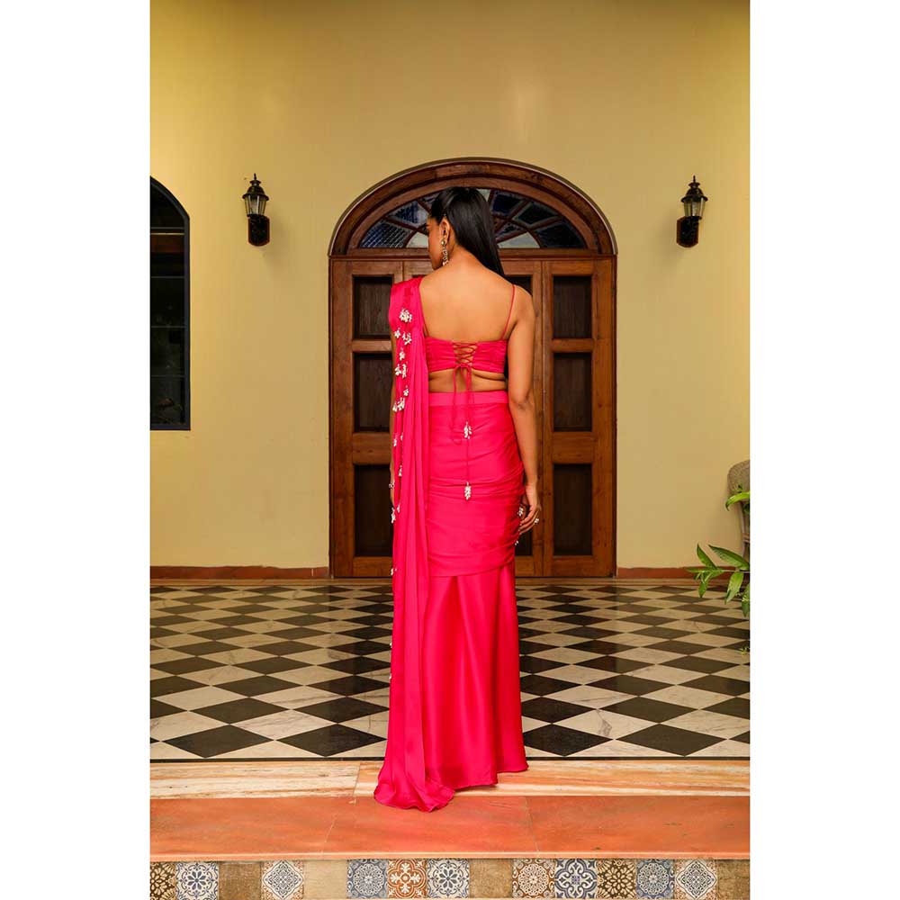 Ajiesh Oberoi Droplet Strings Mermaid Pre-Draped Saree With Dori Stitched Blouse - Pink