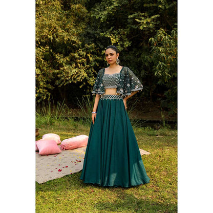 Ajiesh Oberoi Full Embraided Badla Stitched Blouse With Lehenga - Green