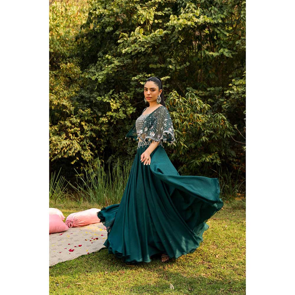 Ajiesh Oberoi Full Embraided Badla Stitched Blouse With Lehenga - Green