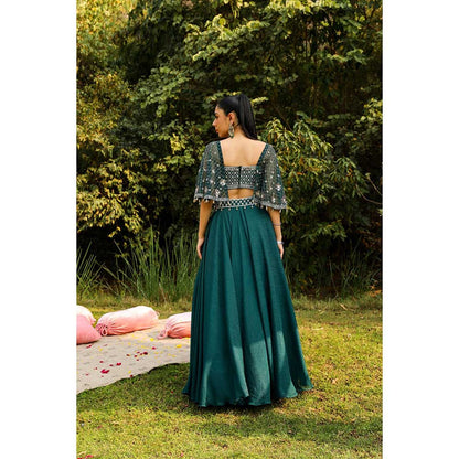Ajiesh Oberoi Full Embraided Badla Stitched Blouse With Lehenga - Green