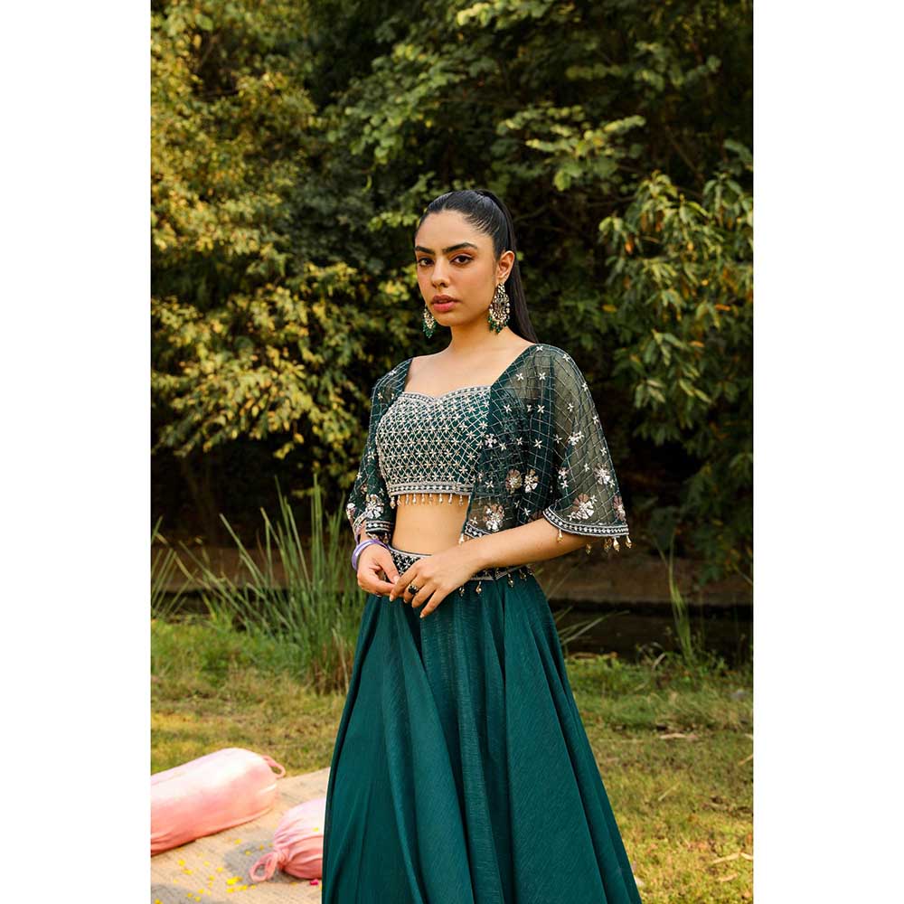 Ajiesh Oberoi Full Embraided Badla Stitched Blouse With Lehenga - Green