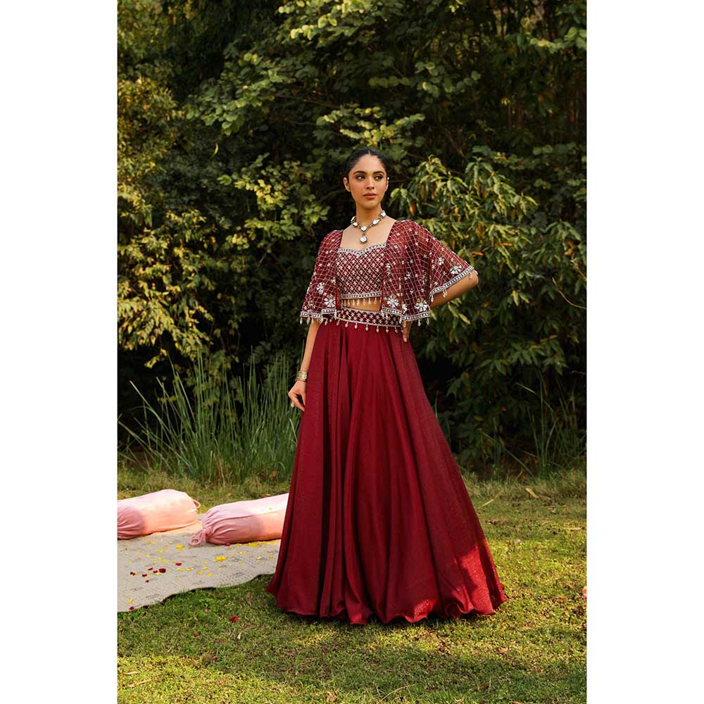 Ajiesh Oberoi Full Embraided Badla Stitched Blouse With Lehenga - Maroon