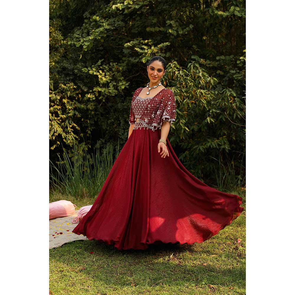 Ajiesh Oberoi Full Embraided Badla Stitched Blouse With Lehenga - Maroon